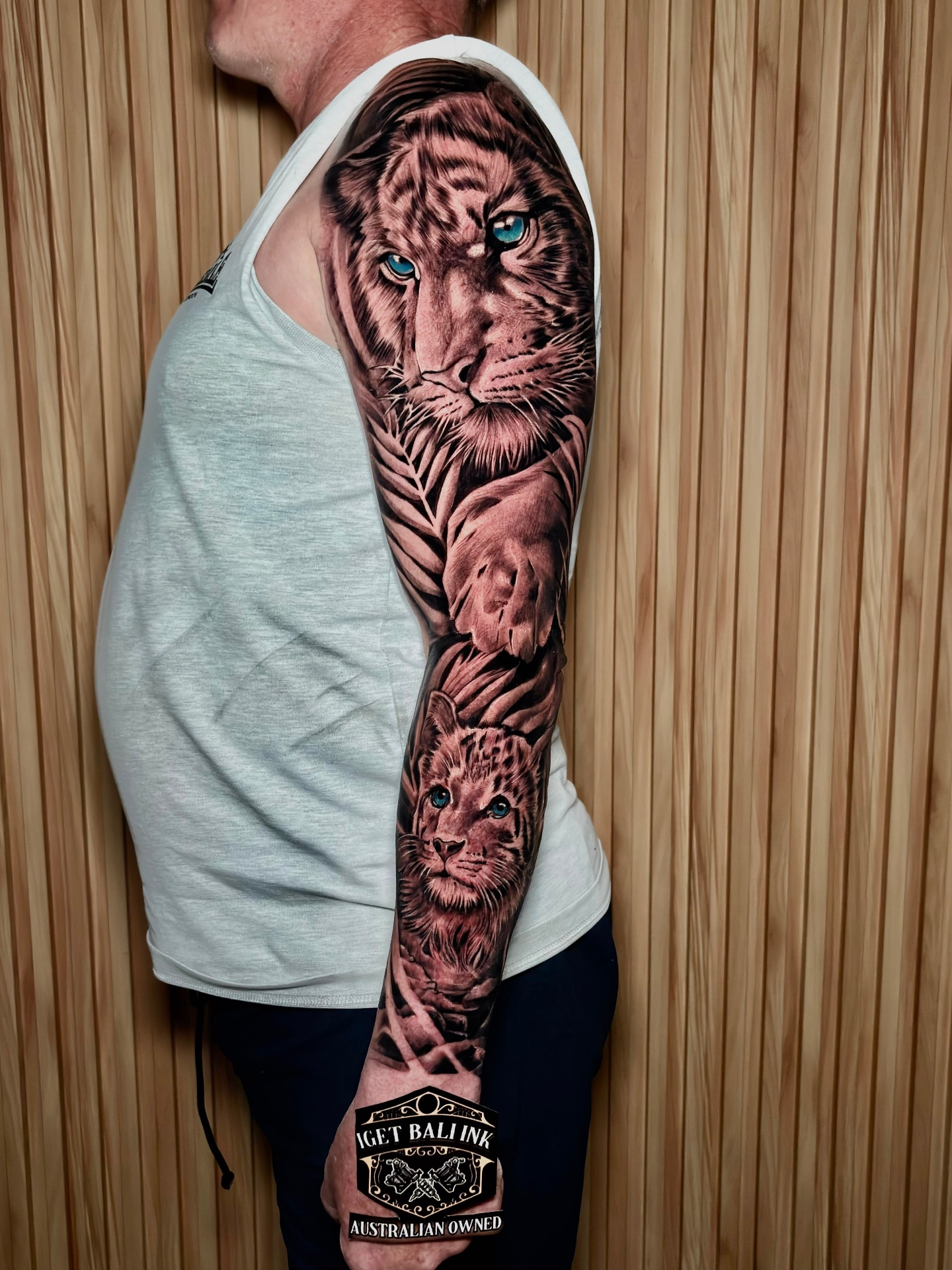 Tiger and cub full sleeve with blue eyes